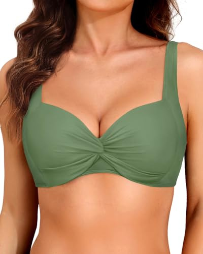 Damen-Bikinioberteil mit Bügel – Push-Up-Badeanzug mit gepolstertem BH, Olivgrün, XL