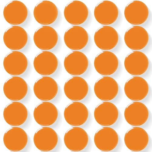 QOJOPU 30 Stück Starke Magnete für Magnettafel & Whiteboard – Rund Kühlschrankmagnete, Dekorative Magnete Kleine für Pinnwand, Schule, Office - Mini Magneten Starker Halt für Fotos, Notizen (Orange)