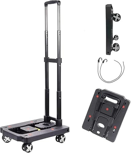 XINGHE Sack Barrow, Aluminium Hand Truck, 50 Kg/110 Lb Load Capacity, Integrated Tensioning Straps, With Retractable Handle, Large Smooth-Running Wheels with Soft Tread (Black4)