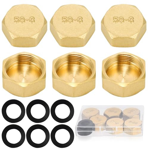 6 Pcs Bouchon en Laiton Femelle 3/4 Pouce, Bouchon Plomberie, Capuchon Fileté en Laiton, Filetage Femelle 3/4 Pouce pour Raccordements Plomberie Tuyau Eau de Jardin
