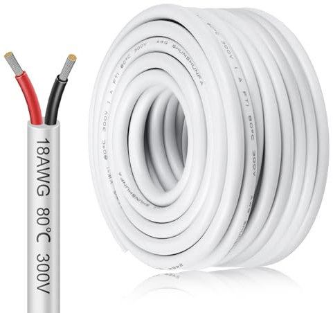 inShareplus 18AWG 2x0.75mm² 20 Meter Electrical Wire, 12V/24V/300V White Tinned Copper Wires, 2 Core Electric Cable, High Temperature Resistant Extension Cable