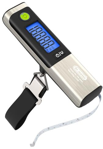 Dr.meter Kofferwaage für Reisen mit Maßband, Praktische Kofferwaage Digital mit Haken (50kg/110lb) mit LCD-Display und Überlastalarm. Integriertes Maßband für Reisen Inkl. Batterien