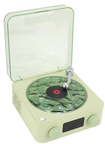 Plattenspieler, 3 in Player mit Stereo -Lautsprecher, Nachtlicht, Zeitanzeige, Retro -Phonograph Vintage -Plattenspieler für Datensätze, Radio, BT, Speicherkarte, (Green)