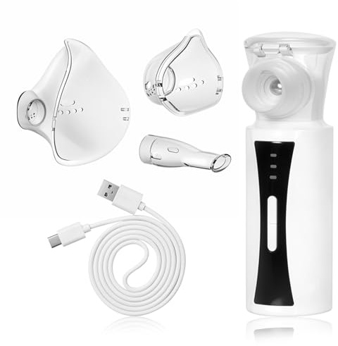 Inhalationsgerät tragbar Vernebler Set für Erwachsene und Kinder, Wiederaufladbarer USB Inhalator Verneble, Ultra Leise, Masken und Mundstück für den Einsatz zu Hause und Unterwegs
