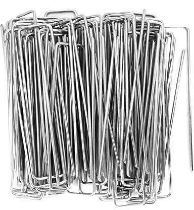 100 pasadores de fijación de acero inoxidable chapado en zinc en forma de U para césped artificial, jardín, asegurar grapas de suelo para paisaje, tela de malezas