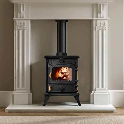 NRG Defra 5KW Cast Iron Multi Fuel Stove, High Efficiency Wood Burning Fireplace Heater - Free Standing Indoor Stove for Living Room & Bedroom