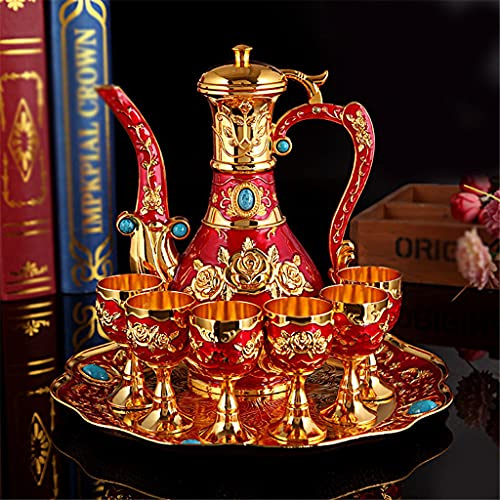 TYUHDUYUR Big Belly Wine Set White Wine Glass Set Household European-Style High-Plate Metal Liquor Cup Tray Crafts Decoration (Color : C) (A)