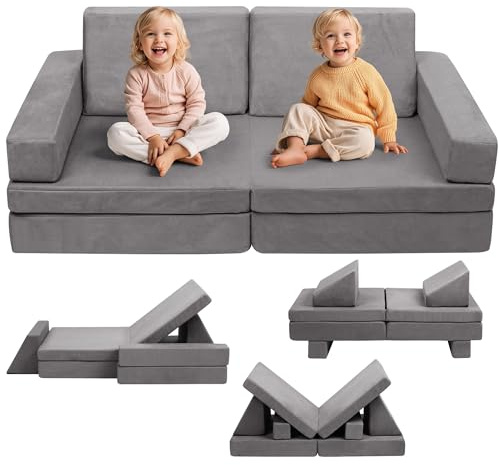 IdeaKey Modular Kids Play Couch, Toddlers Couch Building Set, Children Convertible Play Fort, Kids Sofa for Playroom and Bedroom, Rectangular Armrests