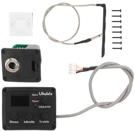 Piezo Tonabnehmer für Ukulele mit 4-band Equalizer und Lcd Stimmgerät | Schwarz, Kunststoff und Metall, für Proben zu Hause und Studioaufnahmen, mit Lautstärkeregler