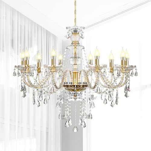 Ridgeyard 10-Lichter Goldfarbe Luxuriöse Kerze Kristall Kronleuchter Moderne Leuchte Kristall Pendelleuchte Regentropfen Glas Deckenleuchten