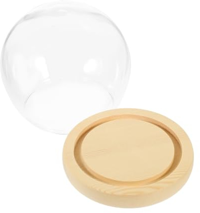 UKCOCO de Vidrio Redonda con Base de Madera Robusta Decorativa para Plantas Flores y Manualidades Vitrina Protectora para Exposiciones Bodas y Fiestas