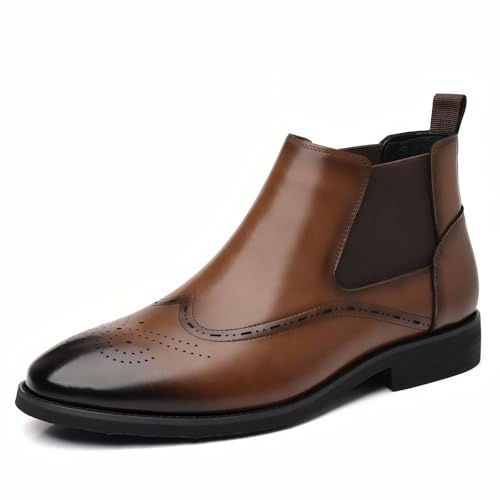 Pradize Bottes Chelsea Homme – Chaussures Élégantes en Simili Cuir, Confortables pour Travail et Sorties (Brun foncé, EU-46)
