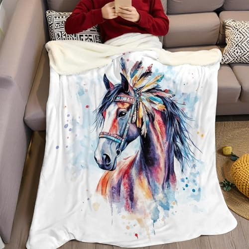 Kinder Kuscheldecke Bemaltes Tier Pferd 130 x 150 cm Flanell Wohndecke Weiche Fleecedecke Sofaüberwurf Couchdecke Bettüberwurf für Wohnzimmer Schlafzimmer