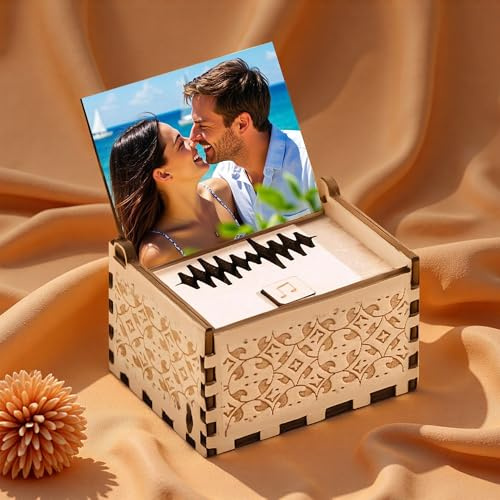 GMDLSK Caja de Música Digital Personalizada con Foto y Canción - Regalo de Madera para San Valentín y Aniversario - Detalle Romántico para Parejas, Mujeres y Hombres - Melodía Personalizada Única