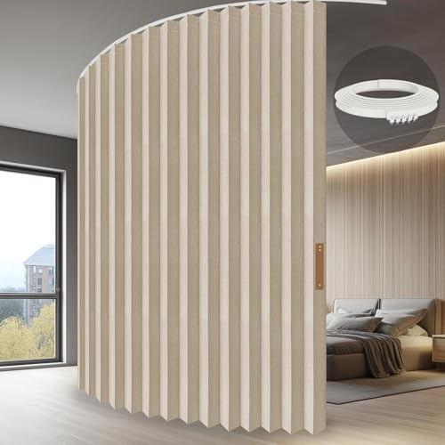 JILRON Cortina divisoria con rieles, 100 % protección completa, diseño de acordeón único, aspecto limpio para dormitorio, cuarto de almacenamiento (color crema-213 x 457 cm), 1 unidad