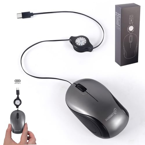 Mini Souris Filaire avec Rétractable Câble USB-C 70cm,Souris d'ordinateur 1000D-PI, Ambidextre Petite Type C Mouse avec Fil de Voyage Portable pour PC, Gaming,Ordinateur de Bureau,Laptop,Petites mains