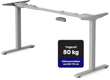 Schultz® Schreibtischgestell Höhenverstellbar Elektrisch Weißaluminium (1075–1600 mm) – 80 kg Tragkraft, Leise Motoren – Perfekt für Ergonomisches Homeoffice, Mit Memory Funktion & Kollisionsschutz