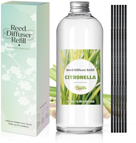 SCENTORINI Citronella rumsdoft, påfyllning 500 ml, citrongräs, rumdofter, påfyllningsflaska med doftpinnar för pinnar diffuser – långvarig aromrefill för vardagsrum, sovrum, badrum