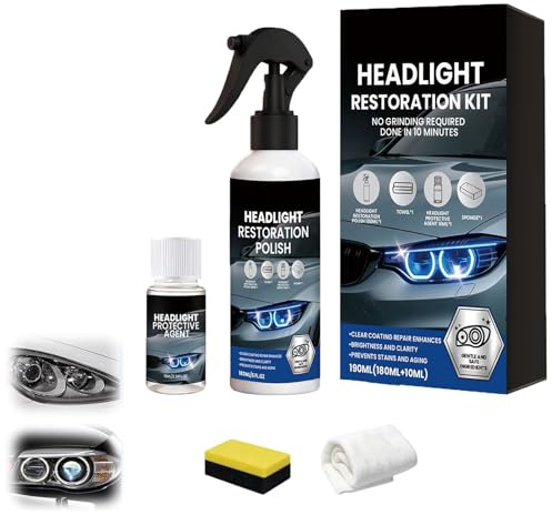 Headlight Restoration Kit, Automotive Head Light Restoration Fluid Kit, Car Headlamp Cleaner for All Vehicles That Restores Clarity, Waterproof Gloss Finish, Removes Yellowing and Oxidation