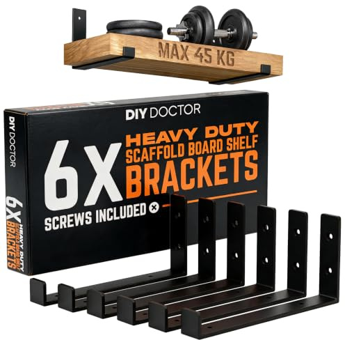 DIY Doctor Heavy Duty Scaffold Board Shelf Brackets, Set of 6, Black | 23.5cm · Industrial Rustic Metal · Wall-mounted Storage and Home Décor