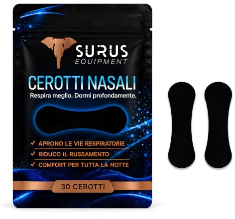 SURUS EQUIPMENT Cerotti Nasali 30 Pezzi - Nasal Strips per Respirare Meglio, Riducono il Russamento, Aumentano il Flusso d'Aria, Ideali per Sport, Sonno e Naso Chiuso, Senza Lattice