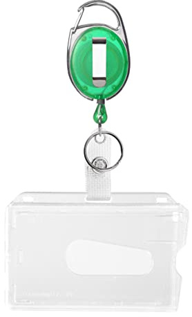 Karteo Ausweishülle und Ausweishalter Jojo grün [1 Stück] Kartenhalter horizontal mattiert EC-Kartenformat mit Ausweisjojo Karabinerhaken und Gürtelclip