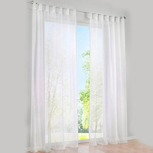 HongYa 1er-Pack Schlaufenschal Uni Gardine Transparenter Voile Vorhang H/B 145/140 cm Weiß