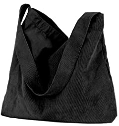 Ulisty Damen/Mädchen Cord Grosse Kapazität Tragetasche Schultertasche Mode Hobo Tasche Lässig Einkaufstasche Handtasche Schwarz