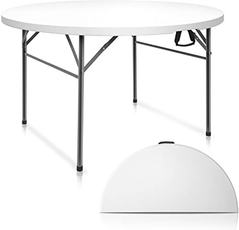 VINGLI White 48 Round Bi-Folding Commercial Table, 4 Feet Portable Plastic Dining Card Table for Kitchen or Outdoor Party Wedding Event, 1-Pack