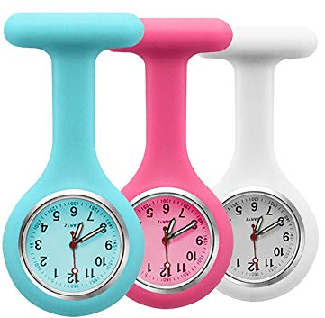 alladaga Set of 3 Nurse Fob Watches, Silicone Doctor Pocket Lapel Clip On Watches Gift (Blue Rose White)