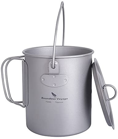 Boundless Voyage Outdoor 750ml Titanium Pot With Folding Bail Handle Camping Hiking Picnic Ultralight Portable Water Bottle Cup Mug Spork Set