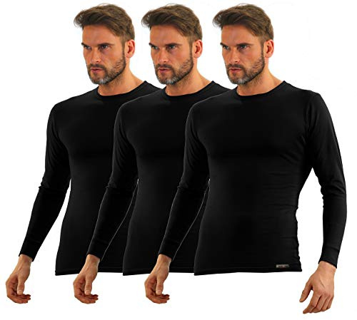 Sesto Senso® herr långärmad tröja 3-pack bomull t-shirt funktionsundertröja med rund urringning funktionströja termo underkläder vinter