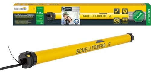 Schellenberg 21106 rullgardinsmotor med trådlös ny generation, 6 Nm, upp till 4 m² yta, trådlös slutlägesinställning, för 40 mm våg, 868,4 MHz, radiofrekvens