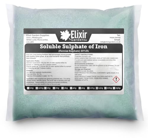 Elixir Gardens Soluble 20% Iron Sulphate Lawn Tonic 4kg Bag | Grass Green-Up | 4kg Bag | Makes 320L of Liquid Feed