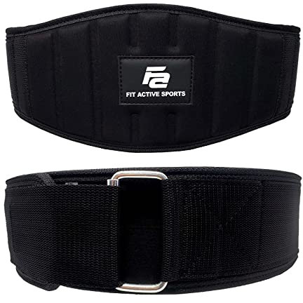 Fit Active Sports Professioneller Gewichthebergürtel aus Neopren für Damen und Herren, langlebig, bequem, voll verstellbar mit Schnalle, maximale Rückenstütze und Verletzungsprävention (Schwarz, XS)