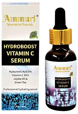 Hydroboost ORGANIC Vitamin C Serum with Hyaluronic Acid - High-Dosed - 30% Vitamin C + Hyaluronic Acid with Herbal Infusion, Vitamin E & Aloe Vera - 100% Vegan, for Anti-Ageing Face & Skin Care