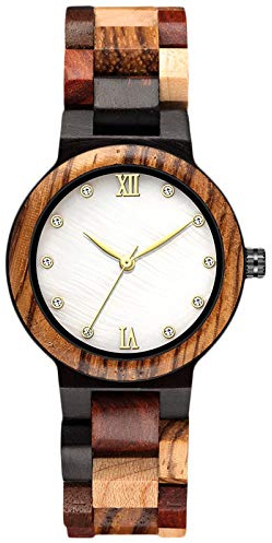 RORIOS Women Natural Wooden Wrist Watch With Rhinestone - Casual Fashion Ladies Timepiece