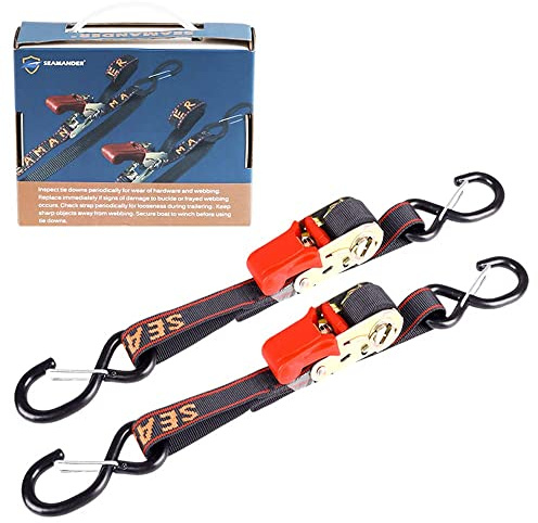 Seamander Boat RachetTie Down Straps to Trailer - 1*30 Marine Grade Adjustable Boat Trailer Straps with Hooks for Boat, Jet Ski, & More