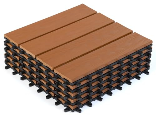 IDMarket - Lot de 5 Dalles de terrasse WODHY clipsables Bois Composite Effet Teck 30 x 30 cm
