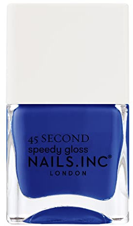 Nails Inc 45 Second Speedy Gloss, Longing For Leicester Square, Blue, No Chip, Long Lasting, Quick Dry, Air Dry, Professional Manicures & Pedicures, Fingernails & Toenails, Vegan Nail Polish, 14 ML