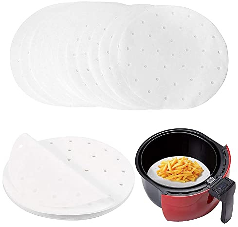 200 Stück Rund Pergament Papier, Perforiert Backpapier Rund, Blatt Perforiertes Backpapier, Wasserdicht Antihaftbeschichtet, für Luftfritteuse, Kochen, Backen, Dämpfen Von Dessert, 23 cm/9 Zoll