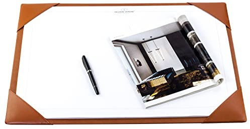 DELMON VARONE - Personalisierbare Schreibtischunterlage mit 4 Ecken aus Leder braun & DIN A2 Abreiß-Schreibblock - Rutschfeste Schreibunterlage inkl. Notizblock - Schreibtisch-Unterlage 65 x 45 cm