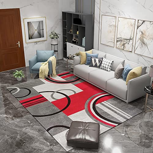 Läufer, grau rot weiß geometrisches Design Teppich Kinder Zimmer Decor,balkondekorationen 200x300cm