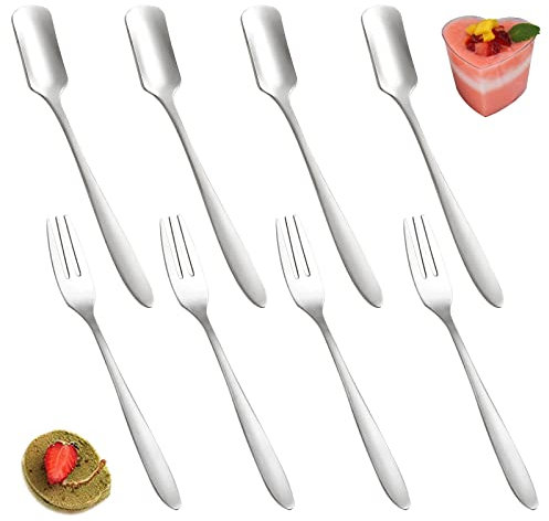 Gabeln und Esslöffel Set, 8 Stöcke löffel Besteck aus Edelstahl Espressolöffel, Obstgabeln Eislöffel Tafellöffel, Geeignet für Zuhause, Party, Restaurant, Camping, Spülmaschinenfest（Silber）