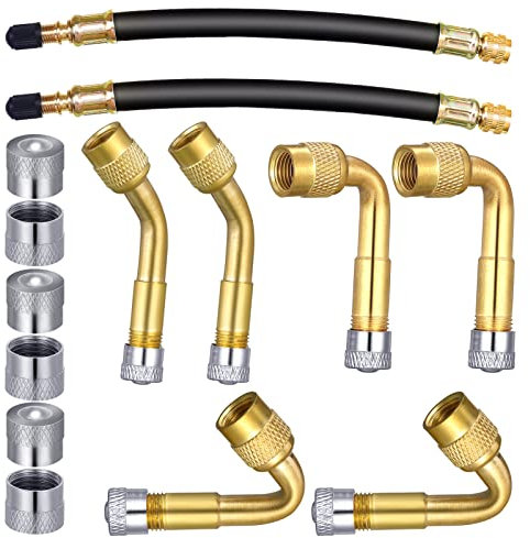 Fanshiontide Ventilverlängerung Adapter 45 90 135 Grad Winkelventil Autoventil mit 12 Ventilkappen 2 Ventilverlängerungsschlauch für Auto Motorrad Fahrrad,Schrader Ventile