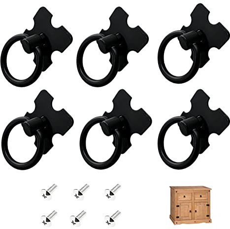 Eachave 6 Stück Möbelknöpfe Vintage, Antik Schublade Ziehen Ring Griffe, Schubladengriffe für Möbel Schrank Kommode Tür möbelknauf Schubladen Ring-Ösen Griffe (Schwarz) Schrankknöpfe