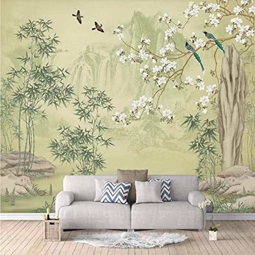 Custom Mural Wallpaper 3D Bamboo Forest Magnolia Flowers and Birds Classical Wall Painting Living Room Study Home Decor Frescoes,200cmX140cm