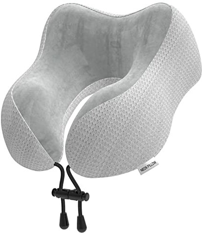 Yomisee Nackenkissen Flugzeug, Reisekissen Auto aus Memory Foam mit samtweichem Bezug, Nackenhörnchen Erwachsene für Reisen, Camping, Büro und Haus (Grau)