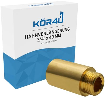 kör4u Hahnverlängerung 3/4 x 40 mm Messing Gewindeverlängerung Trinkwasser