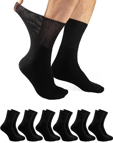 OCERA 6 Paar Thermo Diabetiker Socken für Damen und Herren, ohne drückenden Gummibund in schwarz Gr. 43-46